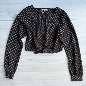 Urban Outfitters Black and White Printed Tie-Front Blouse Size XS